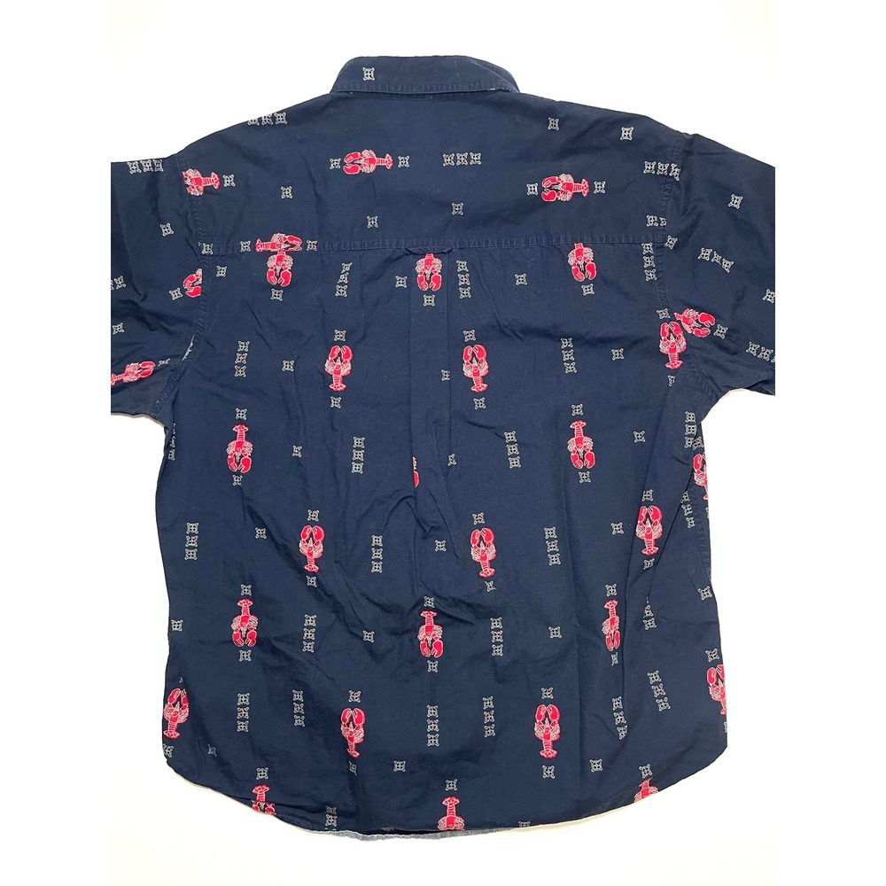Vintage 90s Chaps Ralph Lauren Lobster Print Button Down Shirt Navy Blue Mens L - Picture 7 of 7